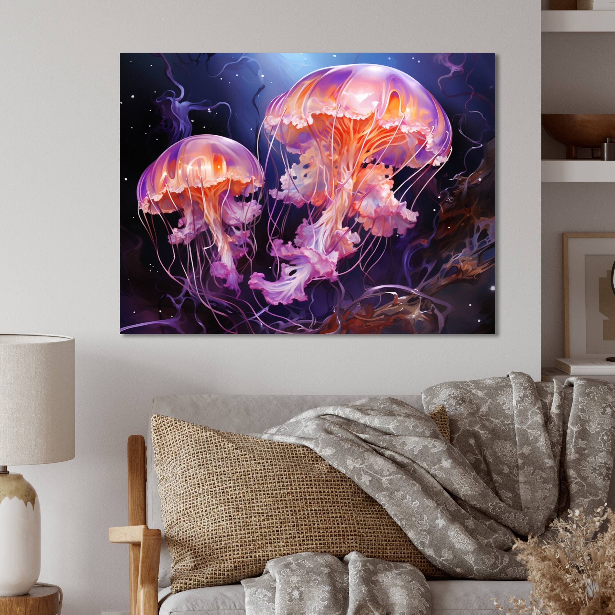 Designart "Animal Violet Jellyfish Delicate" Animals Metal Wall Decor